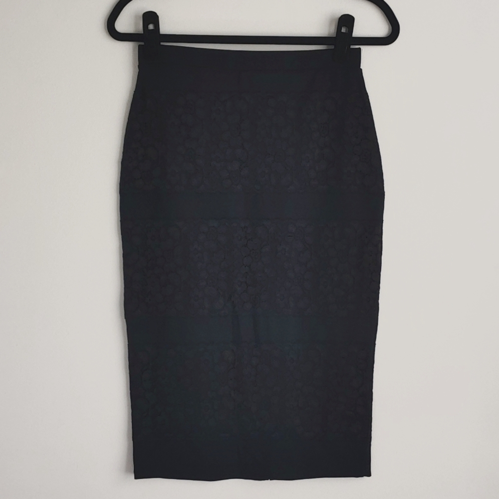 BEBE black lace block midi pencil skirt size s